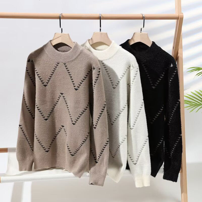 Damen Gemütlicher Strickpullover mit modernem Wellenmuster Drune