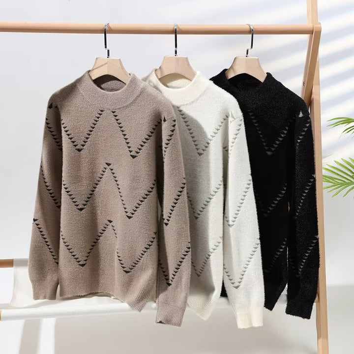 Damen Gemütlicher Strickpullover mit modernem Wellenmuster Drune
