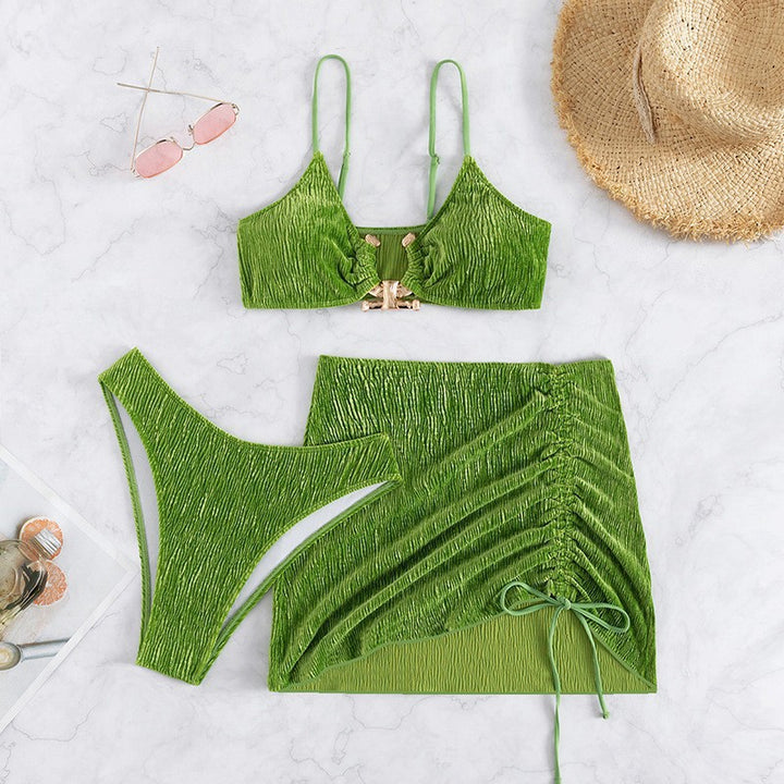 Damen Triangel-Bikini-Set mit Rüschendesign und modischem Rock Drune