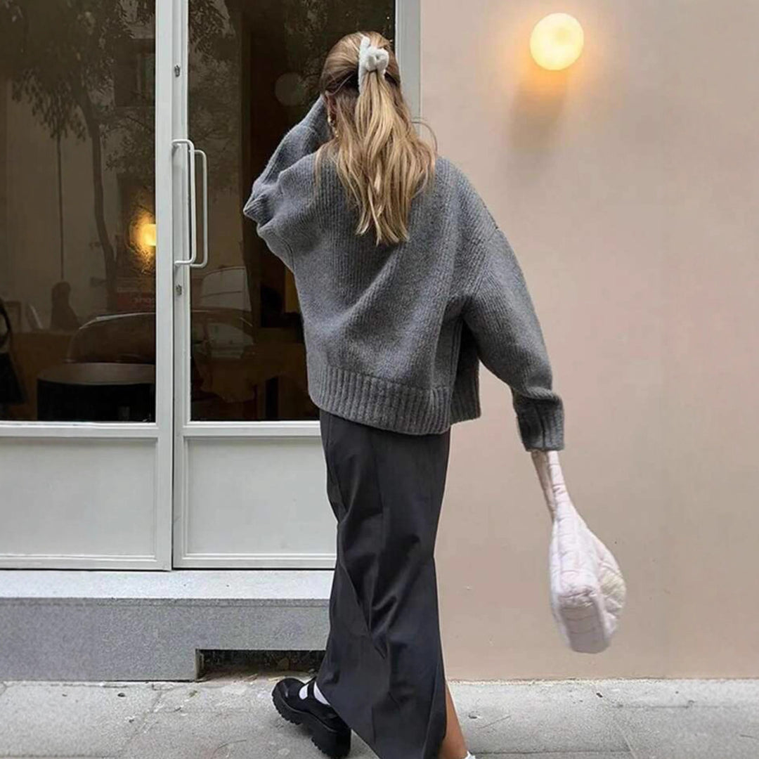 Damen Oversize gerippter Kurzpullover mit Halbzip und überschnittener Schulter Drune
