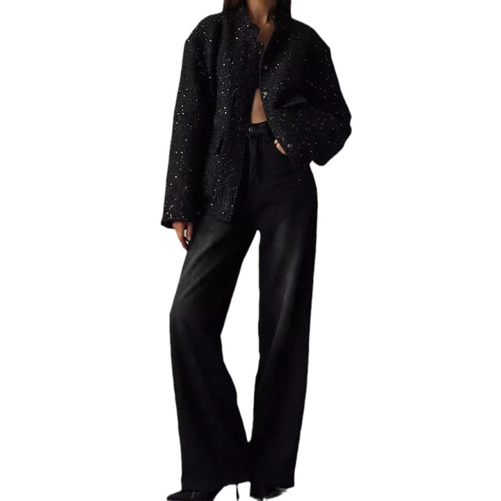 Damen Glamouröse Glitzerjacke mit oversized Schnitt und modischen Taschen Drune