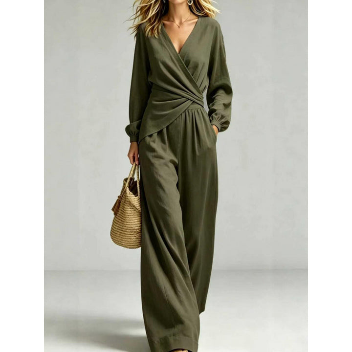 Damen Wickel-Jumpsuit mit weitem Bein und V-Ausschnitt Drune