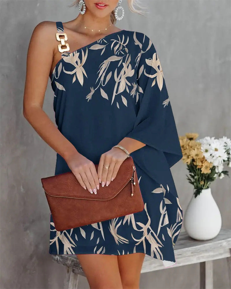 Damen asymmetrisches Minikleid mit dekorativem Schulterdetail und elegantem Design Drune