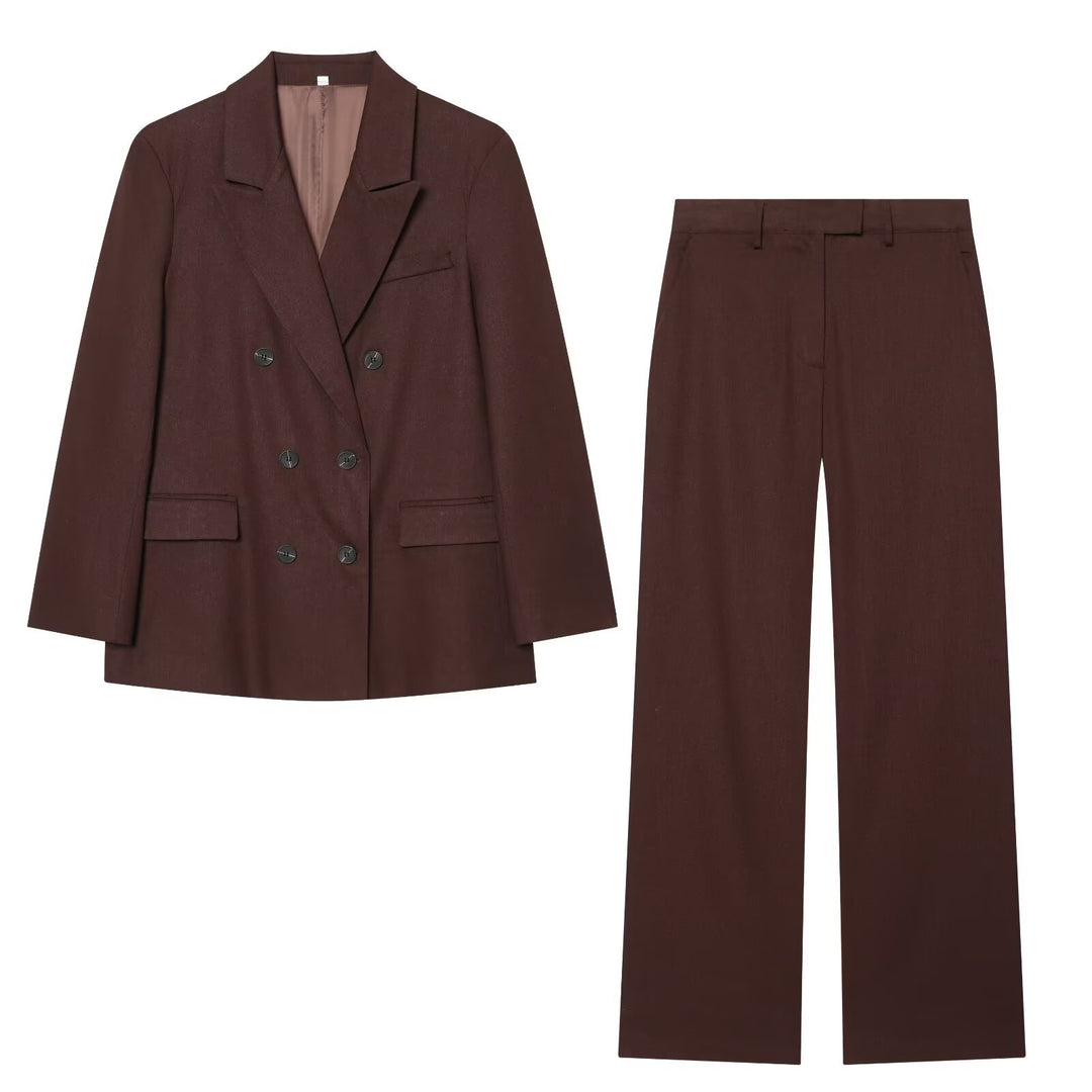 Damen Doppelreiher-Blazer und High-Waist-Hose im Tailored-Set Drune