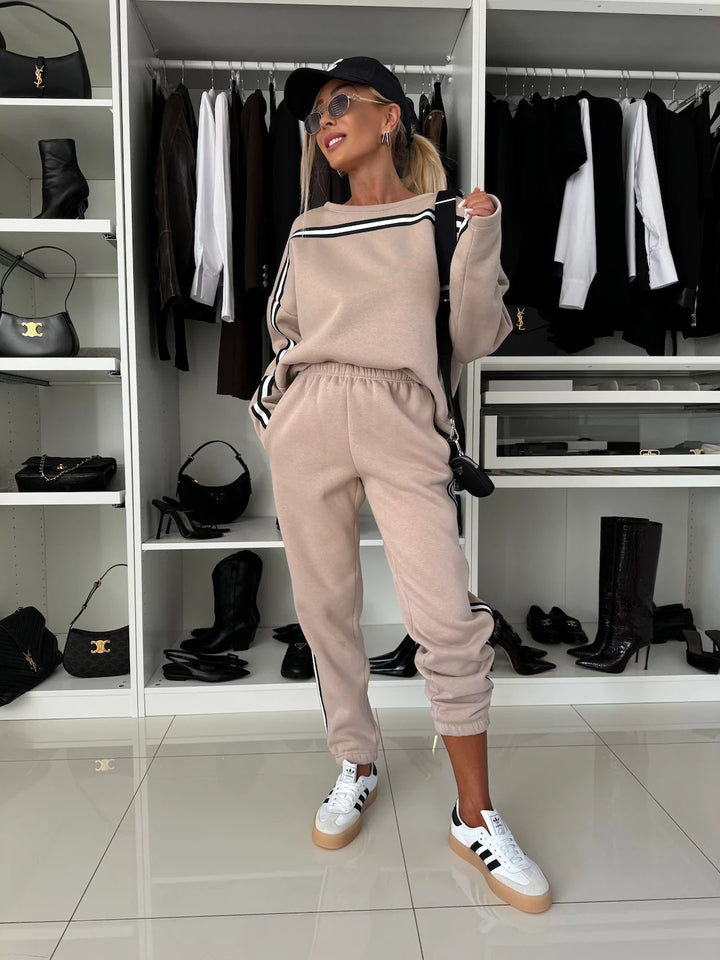Damen sportives Lounge-Set mit gestreiften Seitenstreifen, oversized Sweatshirt und elastischer Jogginghose Drune