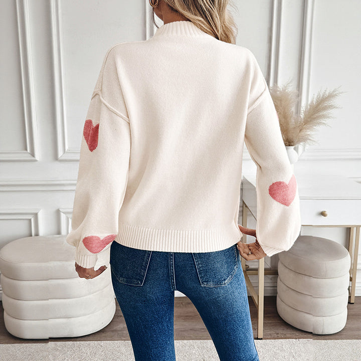 Damen Kuscheliger Strickpullover mit Herzjacquard und Stehkragen Drune