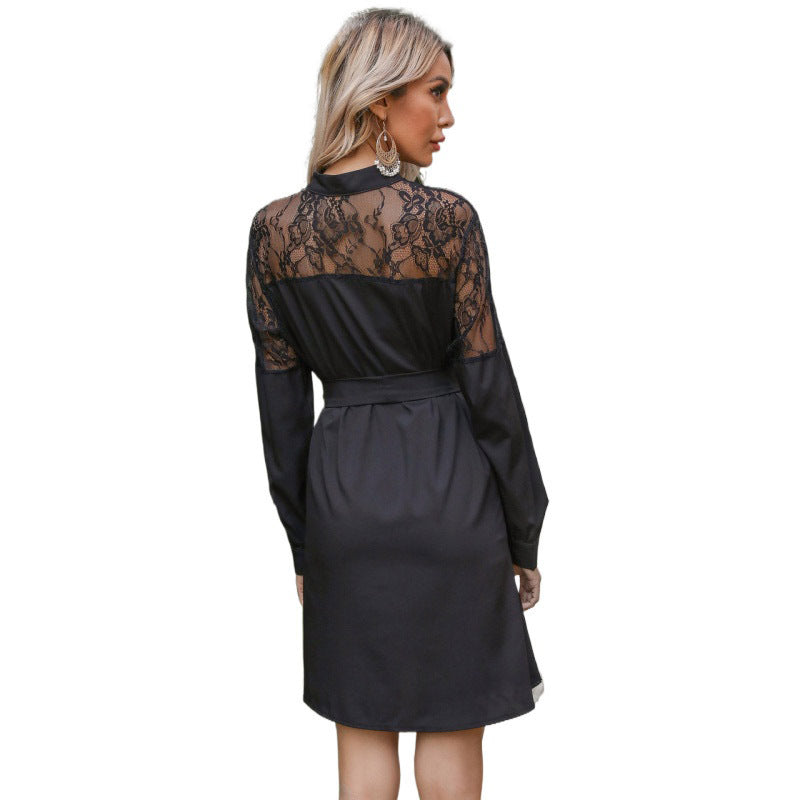 Damen Elegantes Hemdkleid mit Spitzenärmeln Drune