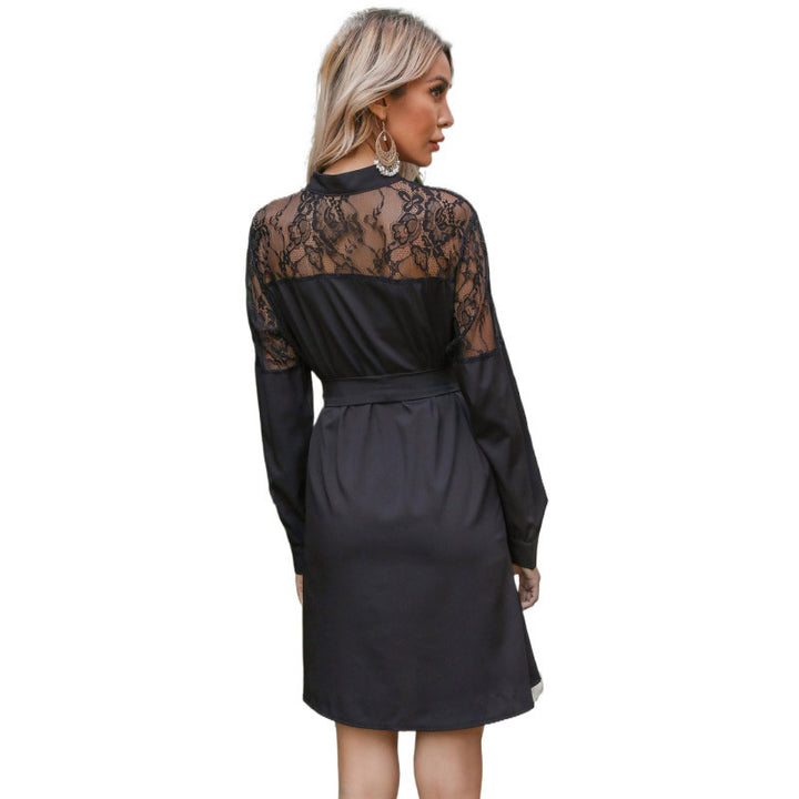 Damen Elegantes Hemdkleid mit Spitzenärmeln Drune