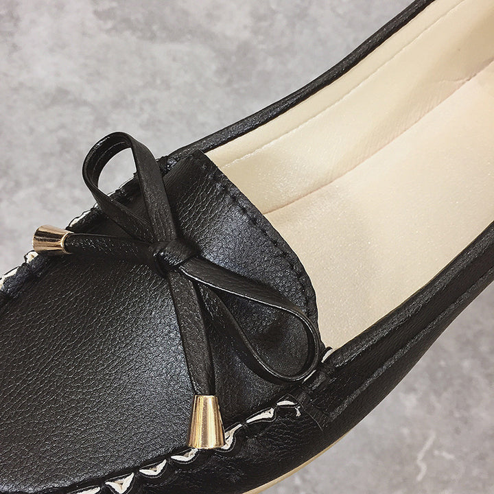 Damen Lederoptik Mokassin-Slipper mit Dekorschleife und profiliertem Gummisohlen-Design Drune