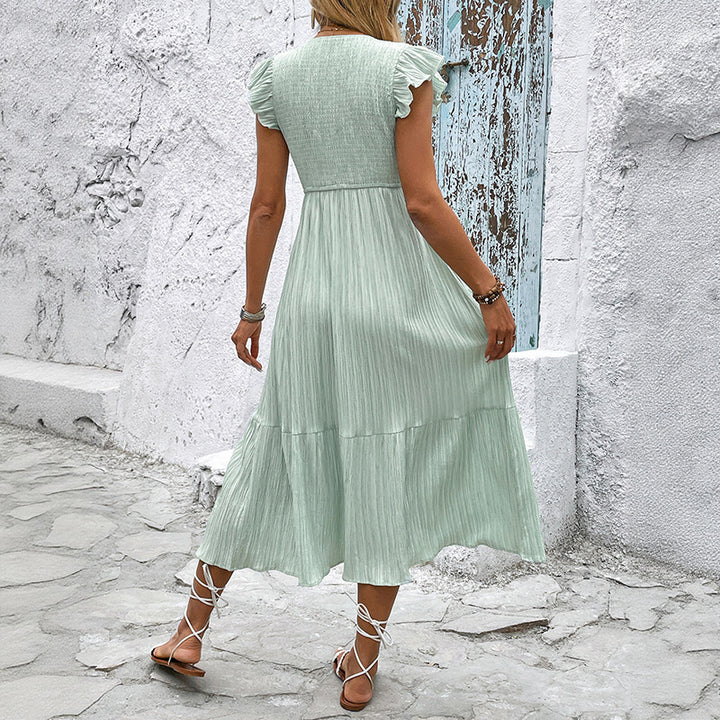 Damen Midi-Wickelkleid mit Raffungen und Knopfleiste Drune