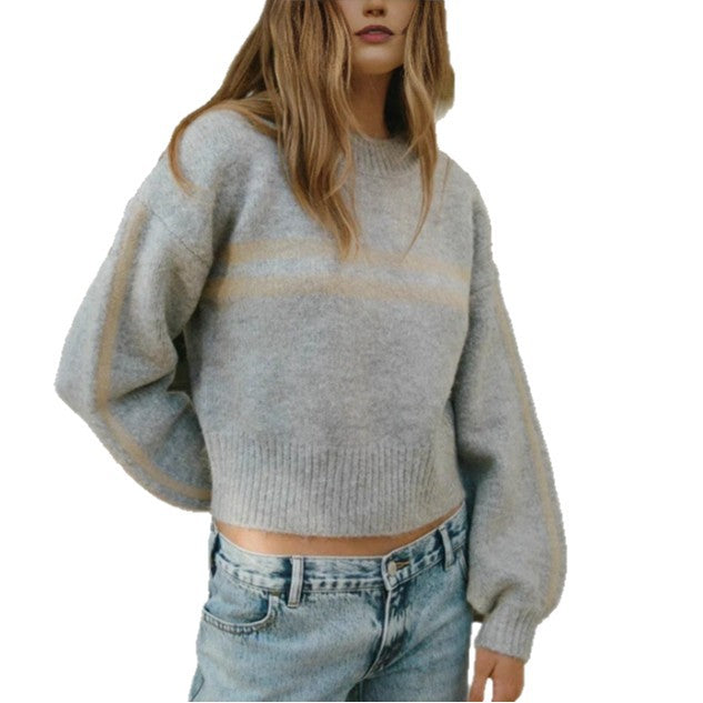 Damen lässiger Sweater mit Streifenmuster und weitem Schnitt Drune