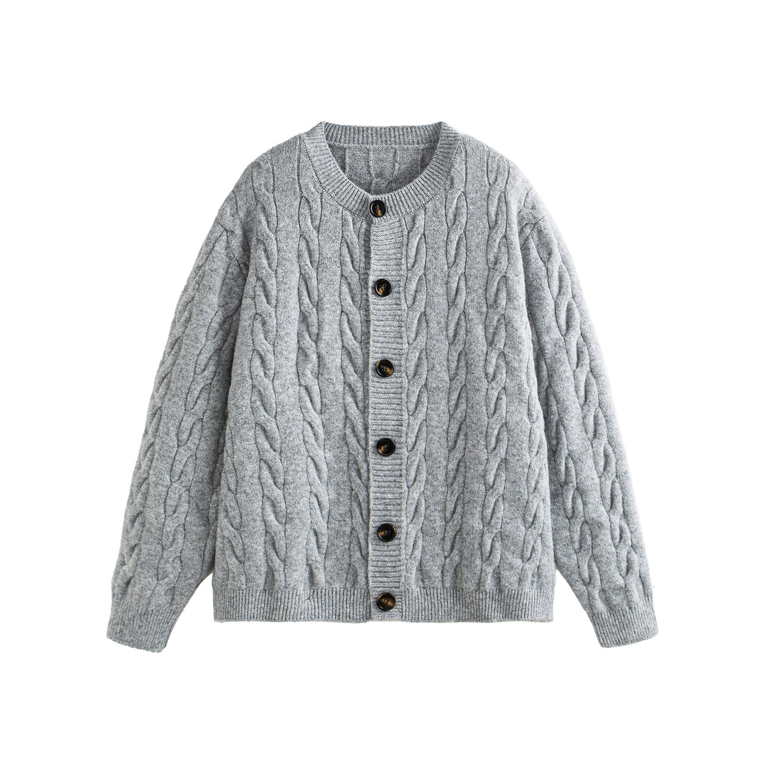 Damen Grobgestrickte Cardiganjacke mit Zopfstrick und Knopfleiste Drune