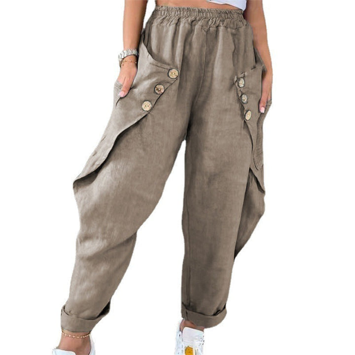 Damen lässige Sommerhose mit Knopfdetails und praktischen Seitentaschen Drune