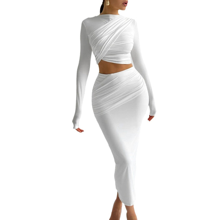 Damen Elegantes Wickeloberteil und Maxi-Rock Set mit langen Ärmeln und figurbetonter Silhouette Drune