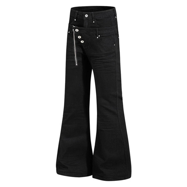 Damen Weite Schlaghose aus Denim mit asymmetrischem Reißverschluss und Knopfverschluss Drune