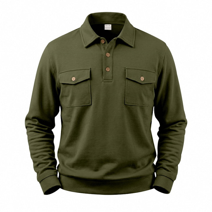 Herren Langarm-Poloshirt mit Knopfleiste und aufgesetzten Brusttaschen Drune