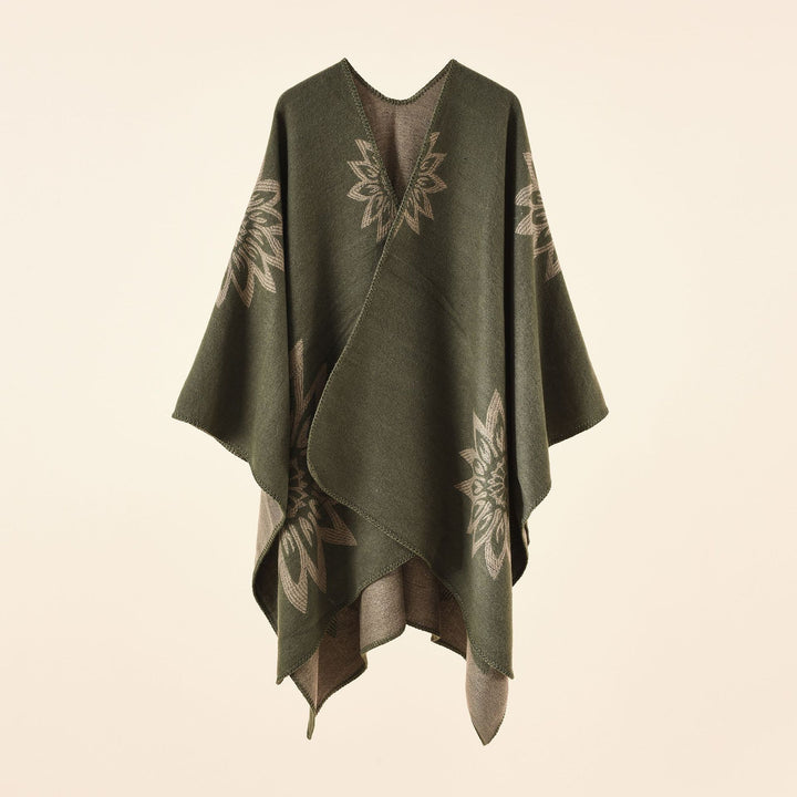 Damen Oversize‑Umhang im Wendefinish mit floraler Intarsienstickerei Drune