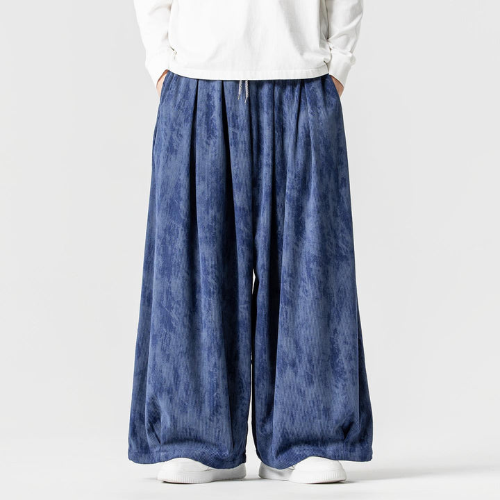 Herren Weite Cord-Loungehose mit Kellerfalten, elastischem Bund und Ballonbeinschnitt Drune