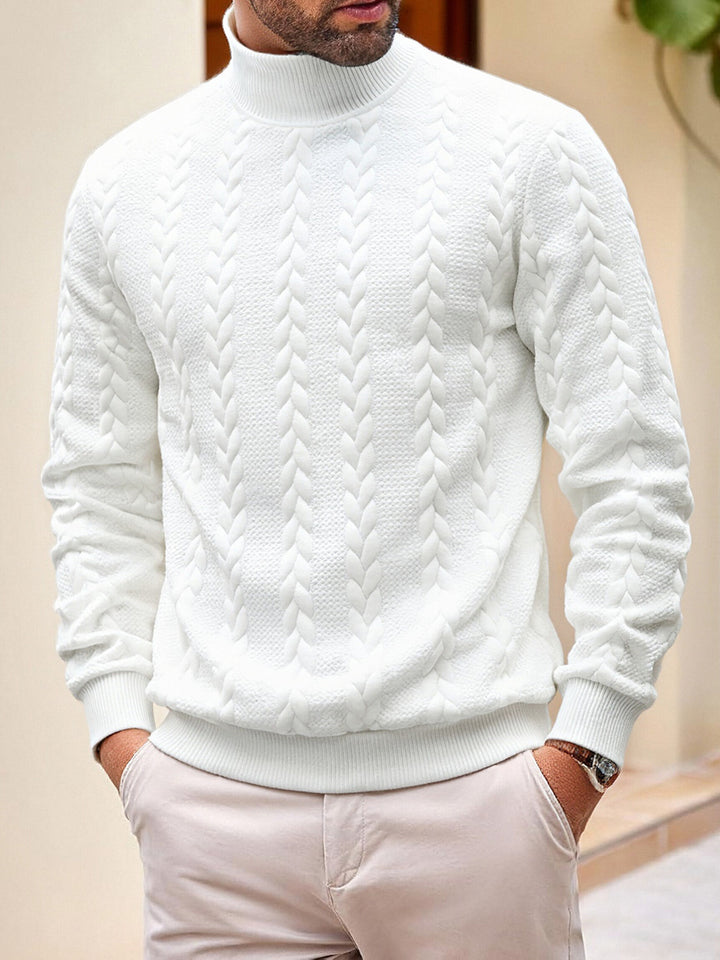 Herren grobgestrickter Zopfstrickpullover mit halbem Stehkragen und elastischen Rippbündchen Drune