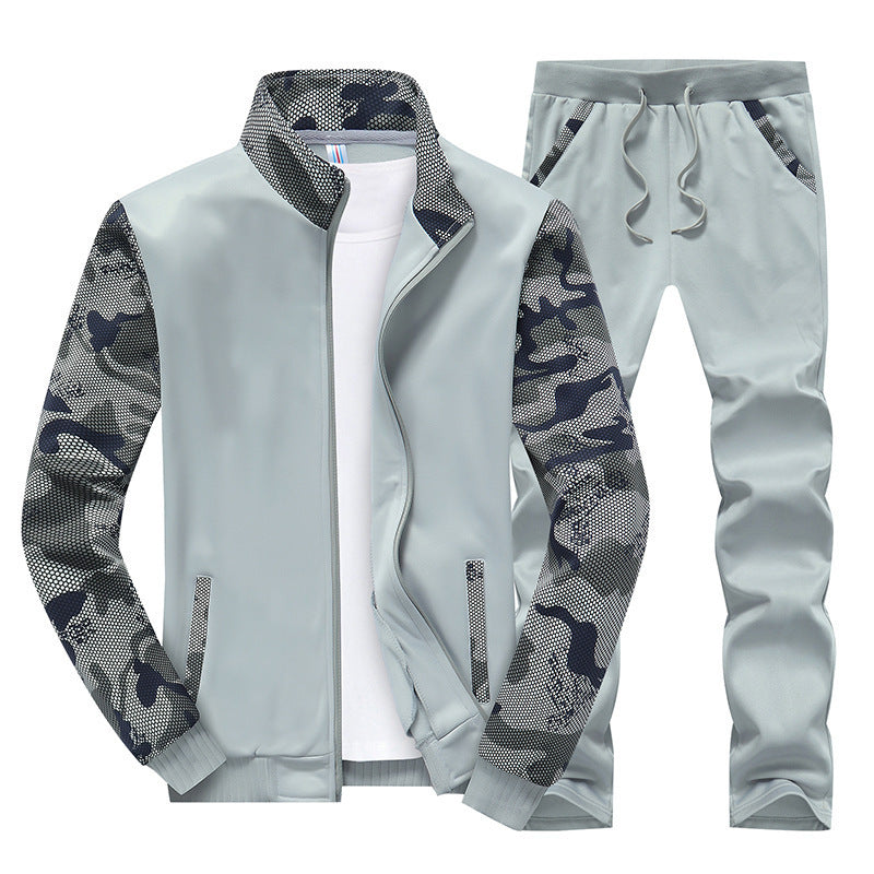 Herren Moderner Trainingsanzug im Camouflage Mesh Mix mit Stehkragen und Kordelbund Drune
