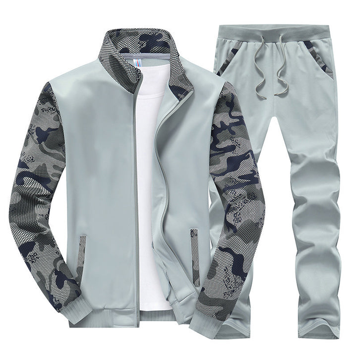 Herren Moderner Trainingsanzug im Camouflage Mesh Mix mit Stehkragen und Kordelbund Drune