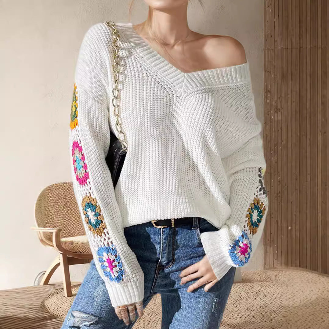 Damen Strickpullover mit verspielten Häkelakzenten und weitem Schnitt Drune