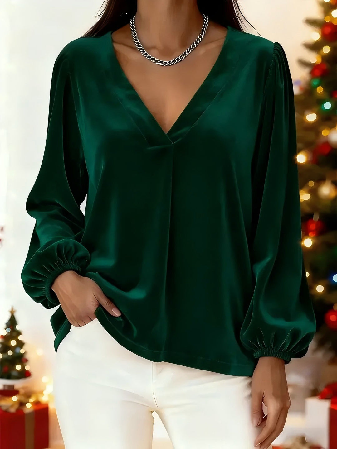 Damen Elegante Veloursbluse mit V-Ausschnitt Drune