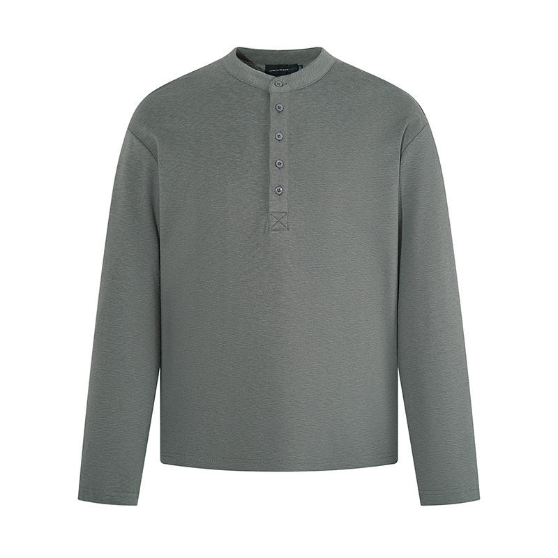 Herren Langarm-Henleyshirt mit Stehkragen und Knopfverschluss aus strukturiertem Jersey Drune