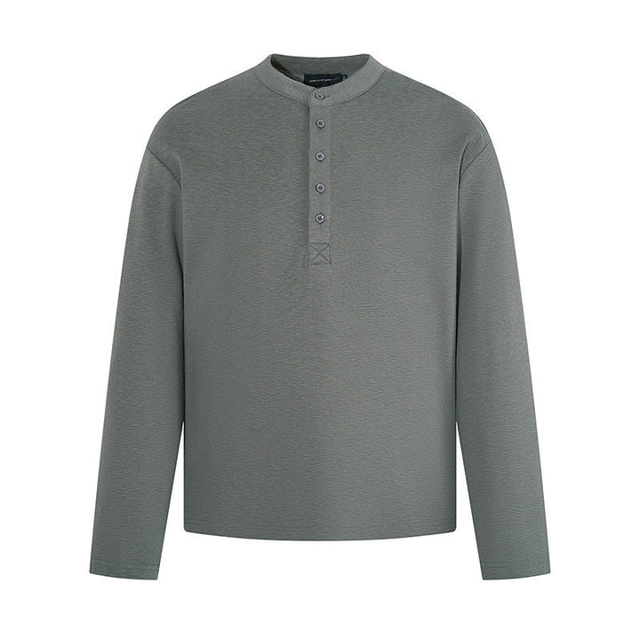 Herren Langarm-Henleyshirt mit Stehkragen und Knopfverschluss aus strukturiertem Jersey Drune