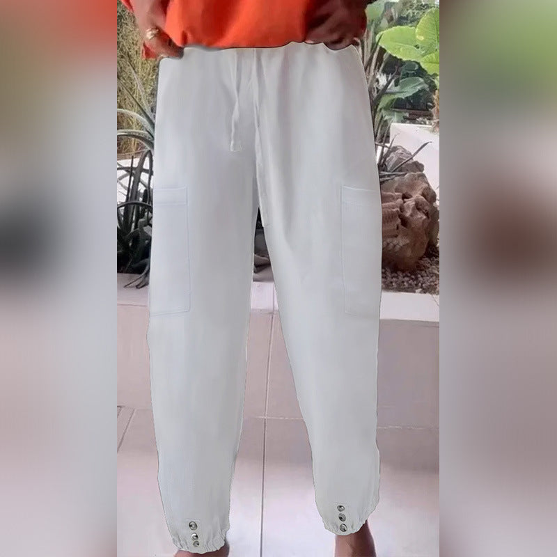 Damen Cargo-Jogginghose mit Kordelzug, aufgesetzten Taschen und Knopfmanschetten Drune