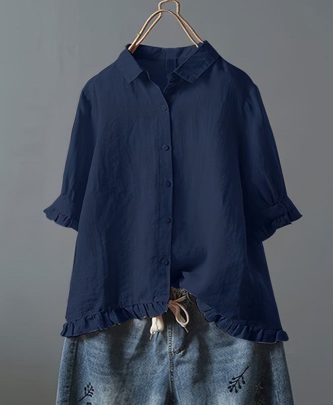 Damen Hemdbluse mit Rüschendetails und lockerer Passform Drune