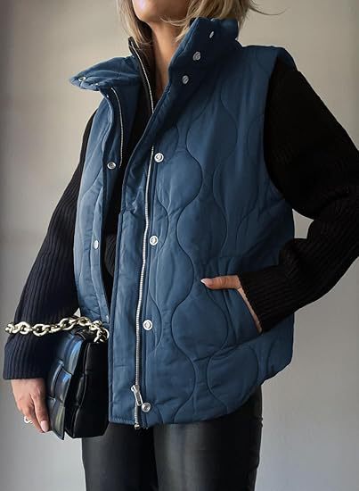 Damen gesteppte Weste mit Stehkragen, zweiwege-Reißverschluss und Eingrifftaschen Drune