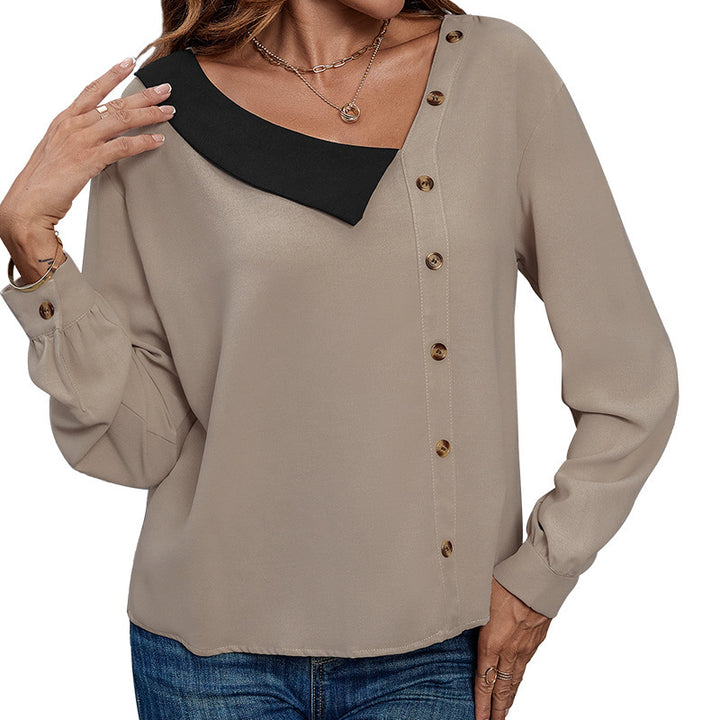 Damen Elegante Bluse mit asymmetrischem Kragen und Knopfdetails Drune