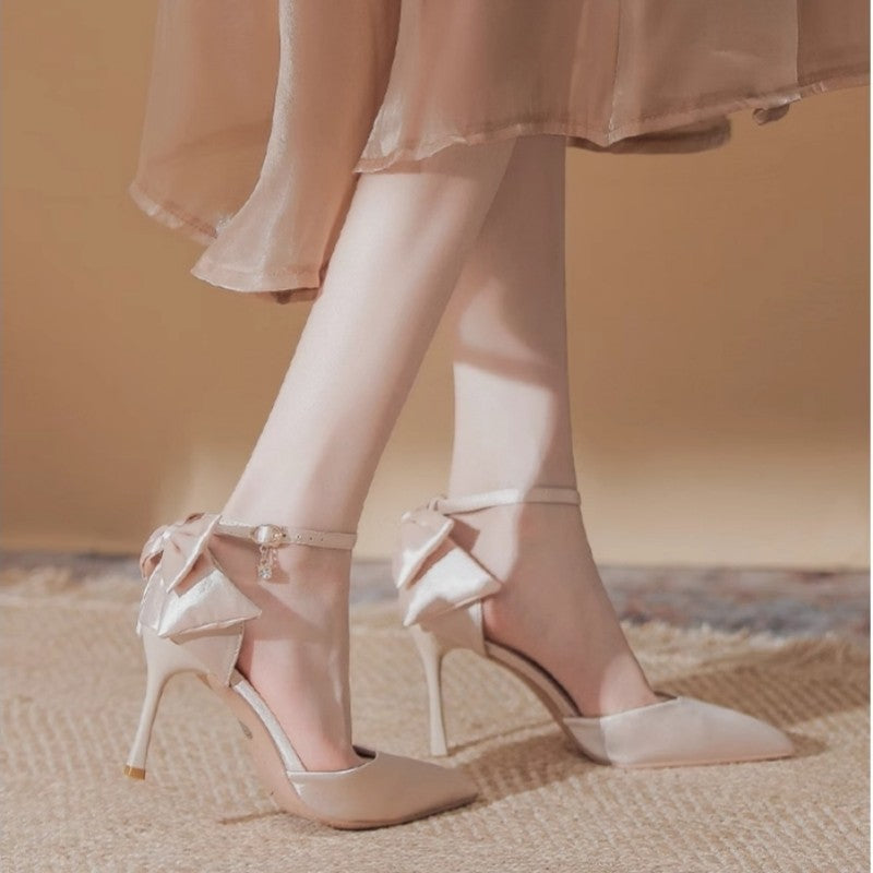 Damen elegante High Heels mit zartem Riemchen und Schleifenakzent Drune