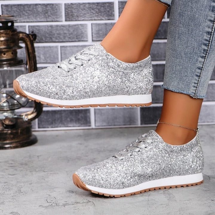 Damen  glitzernde Retro-Laufsneaker mit gepolstertem Memory-Fußbett und rutschfester Profilsohle Drune