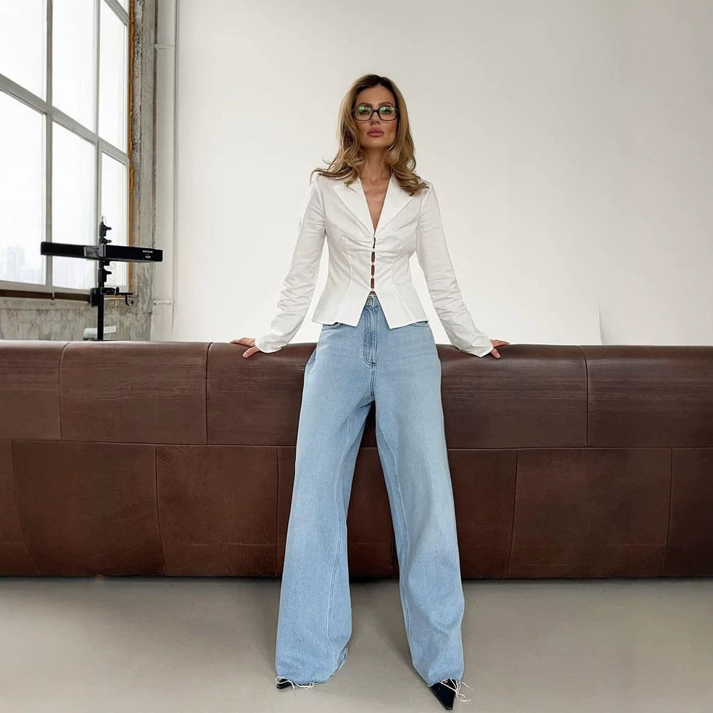Damen Taillierte Popeline-Hemdbluse mit Korsettnähten & Häkchenfront Drune