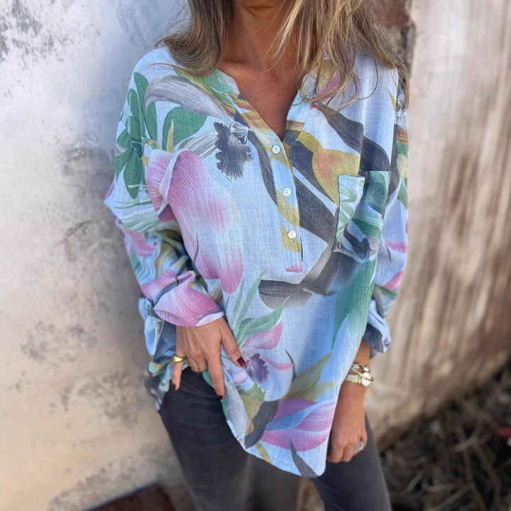 Damen Chice Bluse mit floralen Mustern und Druckknopfverschluss Drune