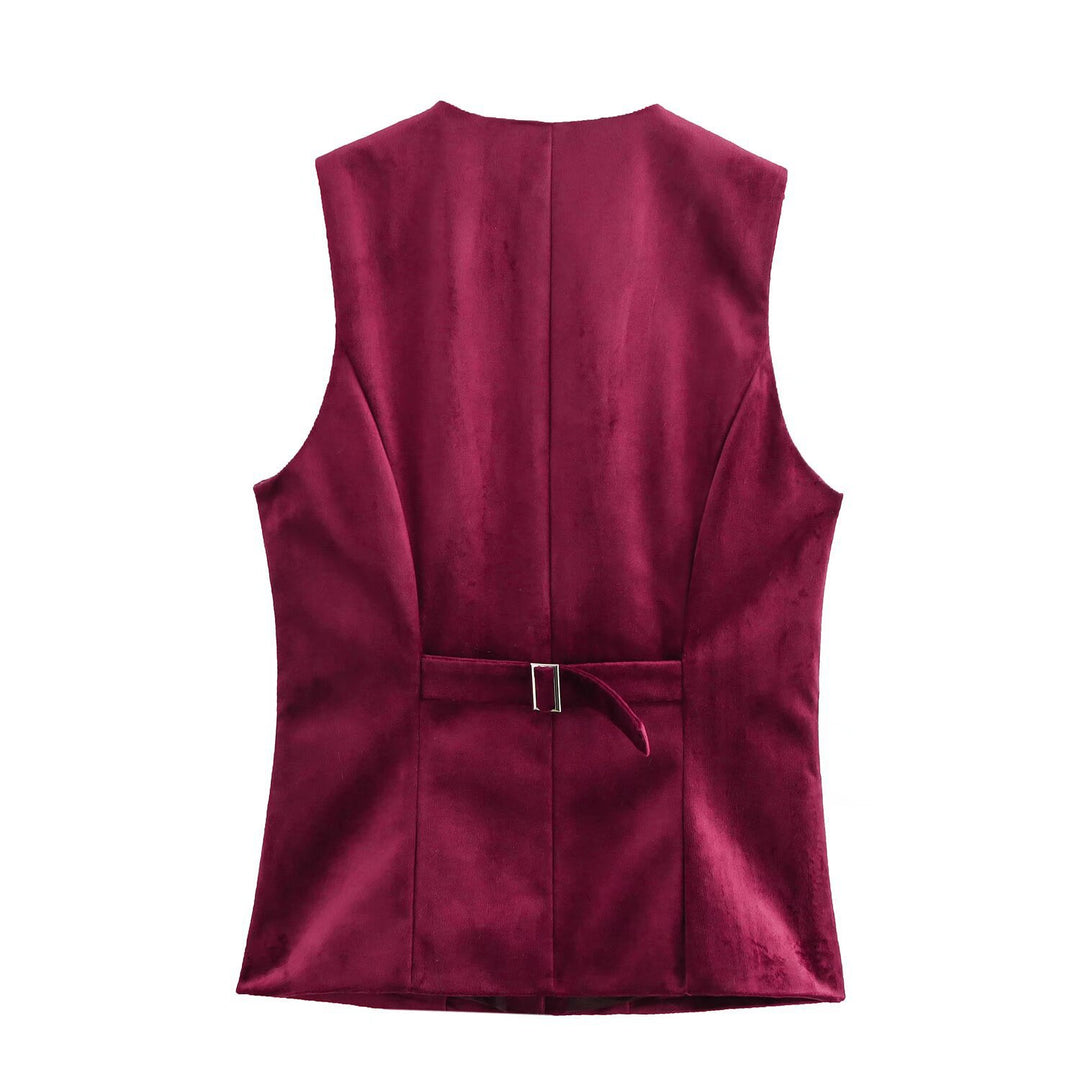Damen Elegante Satin-Weste mit tailliertem Schnitt und Knopfdetails Drune