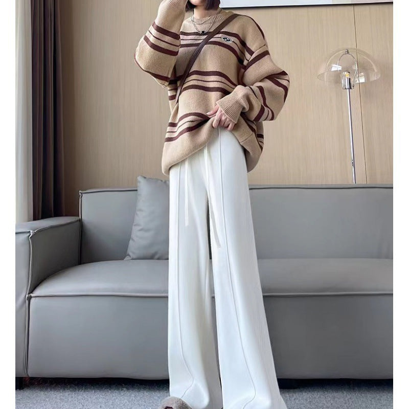 Damen Oversized Strickpullover mit breitem Streifenmuster und lässigem Schnitt Drune