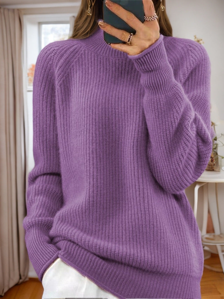 Damen nan kuscheliger Strickpullover mit Stehkragen und Rippstruktur Drune