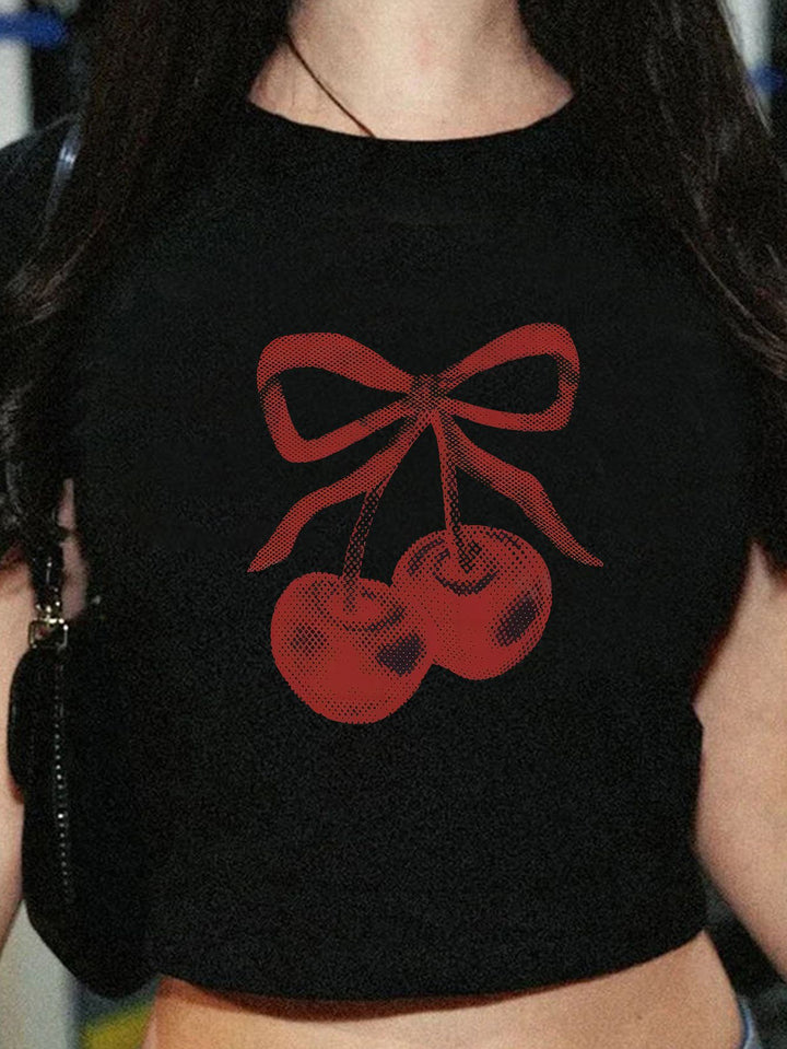 Damen Kurzarm T-Shirt mit aufgedrucktem Lippenmotiv Drune