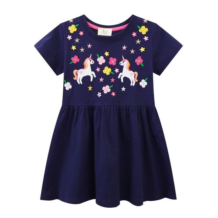 Mädchen Baumwollkleid mit zauberhaften Einhorn- und Blumendesigns Drune