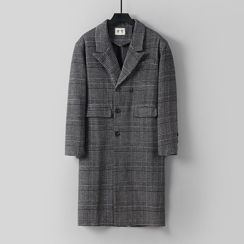 Herren Karierter Longcoat aus Wollmix mit klassischem Revers und geradem Schnitt Drune