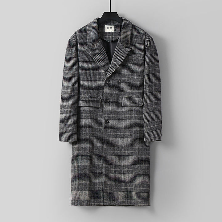Herren Karierter Longcoat aus Wollmix mit klassischem Revers und geradem Schnitt Drune
