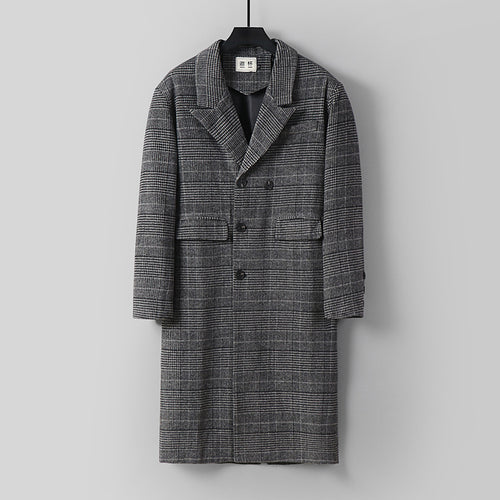 Herren Karierter Longcoat aus Wollmix mit klassischem Revers und geradem Schnitt Drune