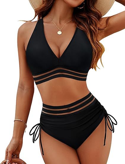 Damen Bikiniset mit verstellbarem Bund und sportlichem V-Ausschnitt Drune