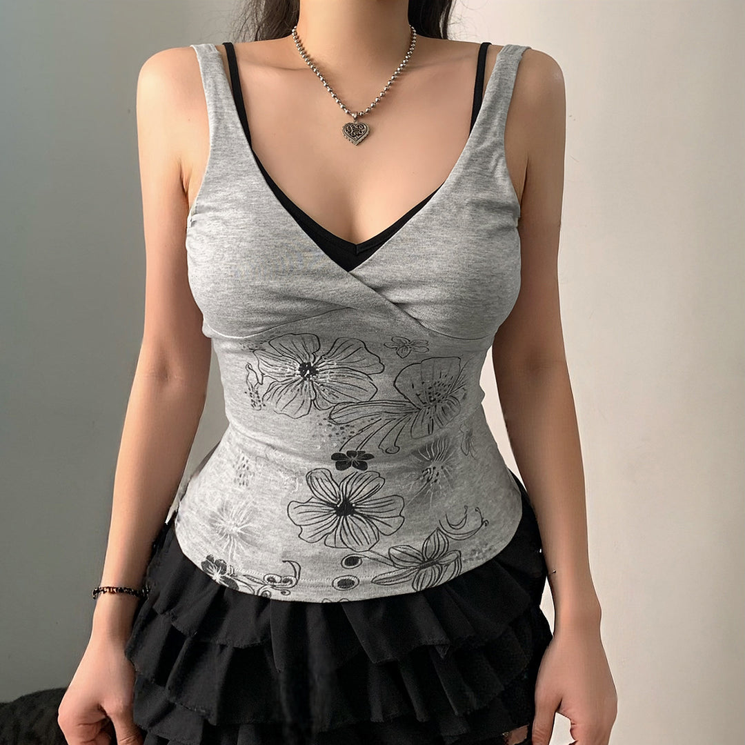 Damen Crop-Top mit floralem Design und Spaghetti-Trägern Drune