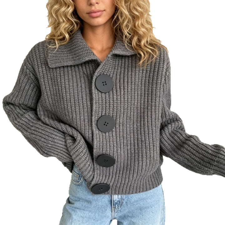Damen Grobstrick-Cardigan mit breitem Umlegekragen Drune
