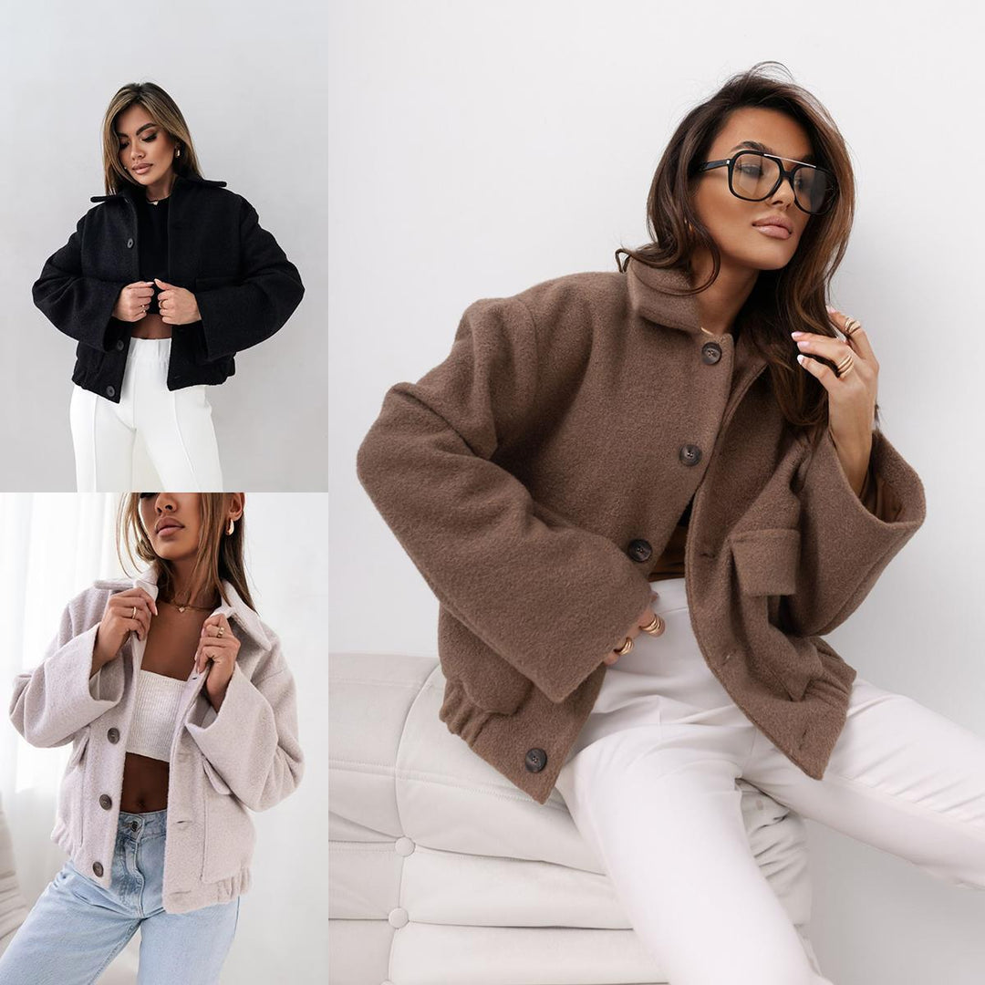 Damen Kuschelige Overshirtjacke im lässigen Stil mit praktischen Taschen und Knopfverschluss Drune