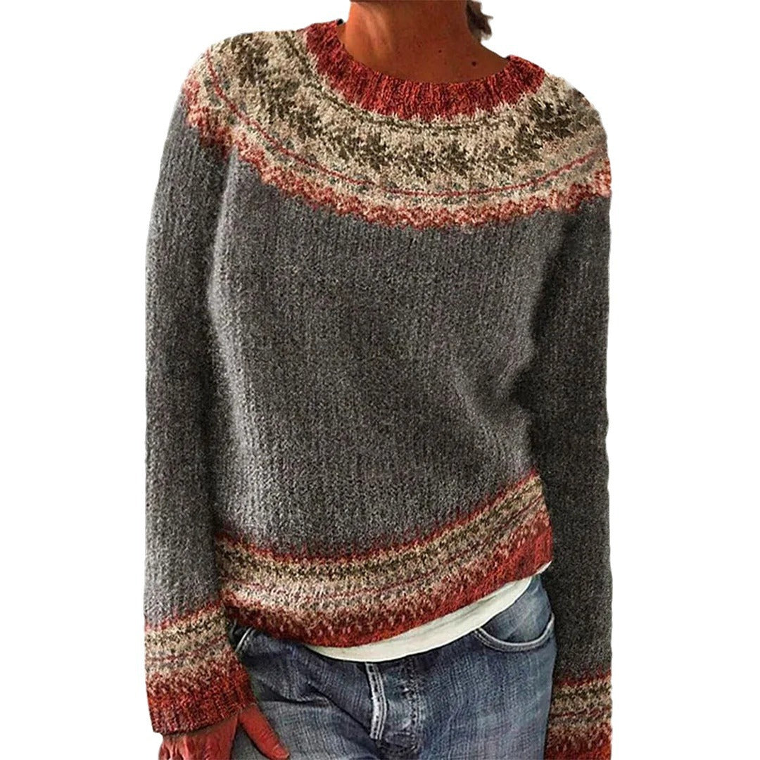 Damen grob gestrickter Pullover mit nordischem Muster und weitem Schnitt Drune